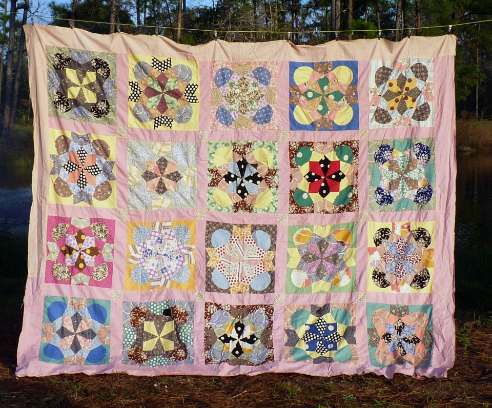 vintage pink quilt top