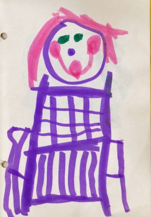 My daughter drew this of me, when she was five.  She showed the warp away from me, and the woven cloth close to me!