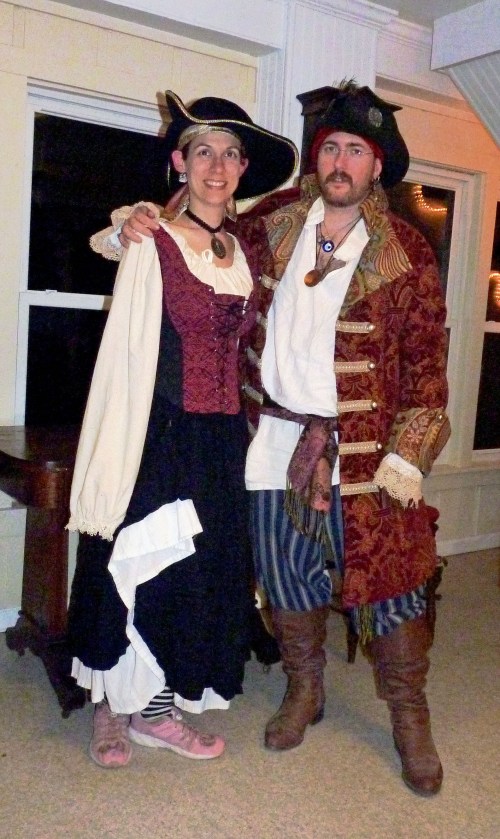 The full effect.  No, I did not make that excellent pirate jacket!  Also, I think all pirate wenches wore pink sneakers.