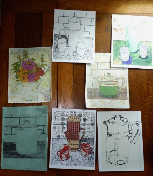 Material for future projects - outlines, digital collages, and printed images.