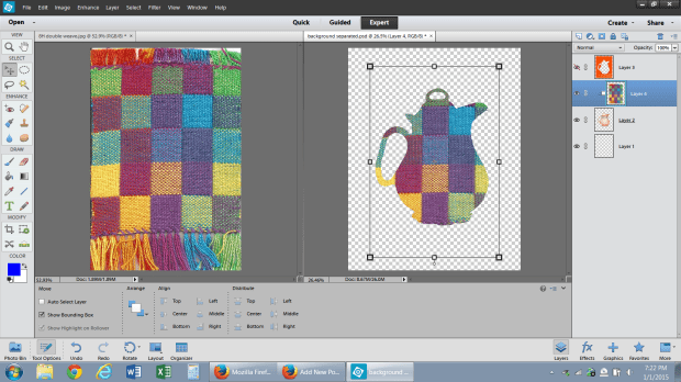 I used the move tool to adjust the fabric expand to the pitcher shape.