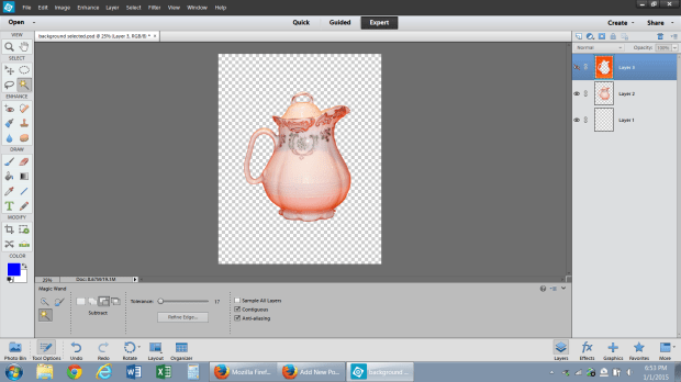 When I make the background layer invisible, we see the object by itself on a transparent ground.