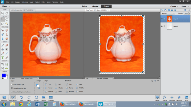 The original photo is on the left.  I never work with the original, I always copy it to a new transparent base layer.