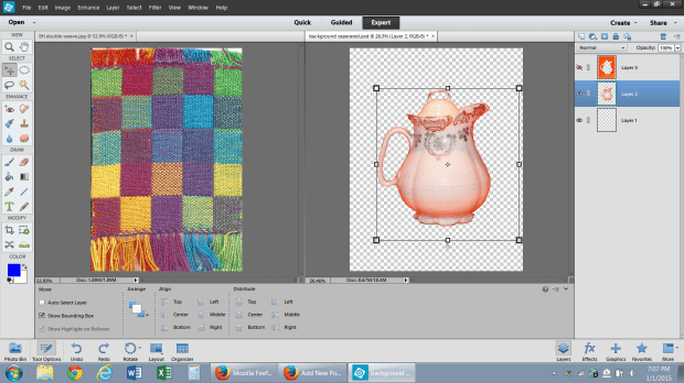 The fabric I am going to use to fill the shape is on the left.