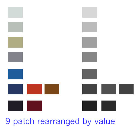 These color samples are rearranged to better reflect their values.