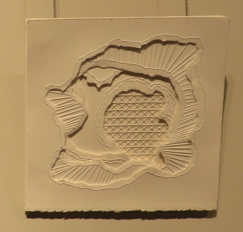 Untitled by April Hartley, 2014. Paper, cotton, and metallic thread.