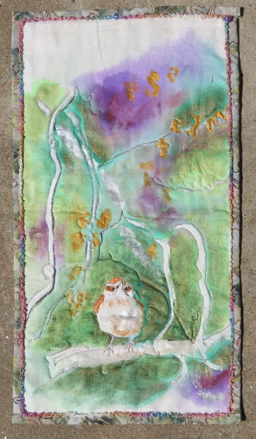 Wren quiltlet with Lumiere paints.