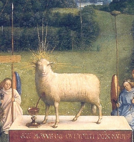 "Agnus Dei Ghent" by Hubert and Jan van Eyck - Jan van Eyck painting "Ghent Altarpiece", finished 1432.. Licensed under Public Domain via Wikimedia Commons - https://commons.wikimedia.org/wiki/File:Agnus_Dei_Ghent.jpg#/media/File:Agnus_Dei_Ghent.jpg