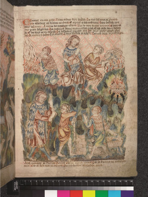 Cain and Abel from the Holkham Bible Picture Book, p. 5r, from the British Library.