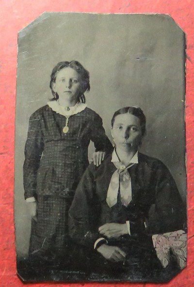 Tintype of girl with woman, circa 1860s?
