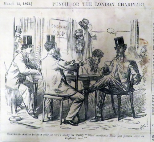 Returned Artist (after a year or two's study in Paris). "What enormous hats you fellows wear in England, now!"