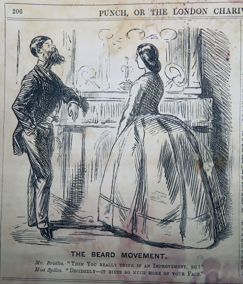 Mr. Bristles. "Then you really think it an improvement, then?" Miss Spikes. "Decidedly-- it hides so much more of your face."