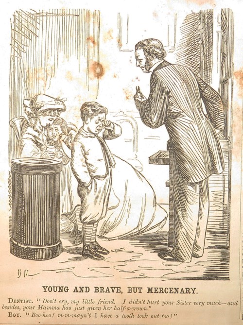 Dentist. "Don't cry, my little friend. I didn't hurt your Sister very much -- and besides, your Mamma has just given her half-a-crown". Boy. "Boo-hoo! M-m-mayn't I have a tooth took out too?"