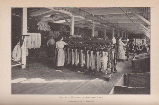One of the many illustrations of textile industry jobs in Woolman's book, Textiles.