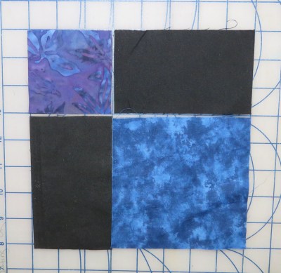 I used a pre-cut 5-inch square, and cut two setting strips and a small 3-inch square.