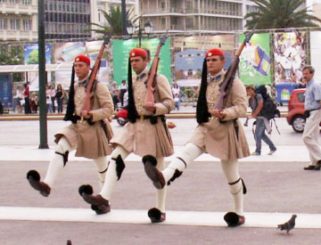 Soldiers parading in traditional dress.