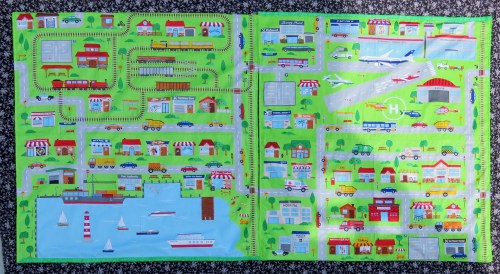 Two play mats arranged a different way. If I had sewn all four together, there wouldn't be as much variation possible.