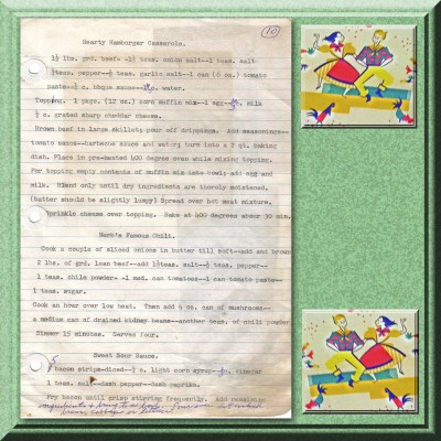 Some manly recipes, and a motif from one of our vintage table cloths.