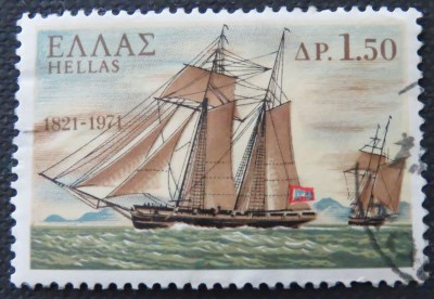 Sailing ship on a Greek stamp.