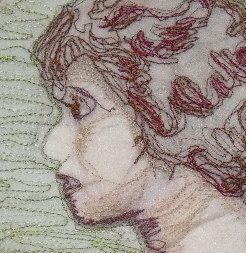 detail of thread-sketched portrait