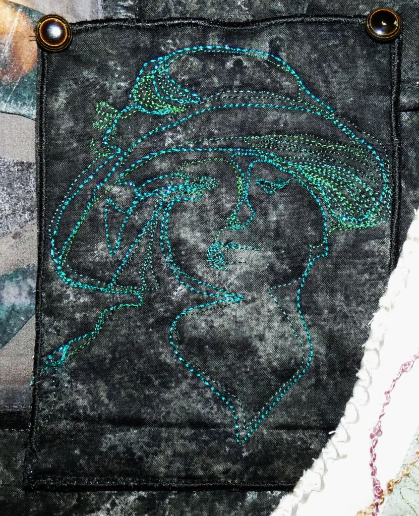 thread sketch of woman with hat