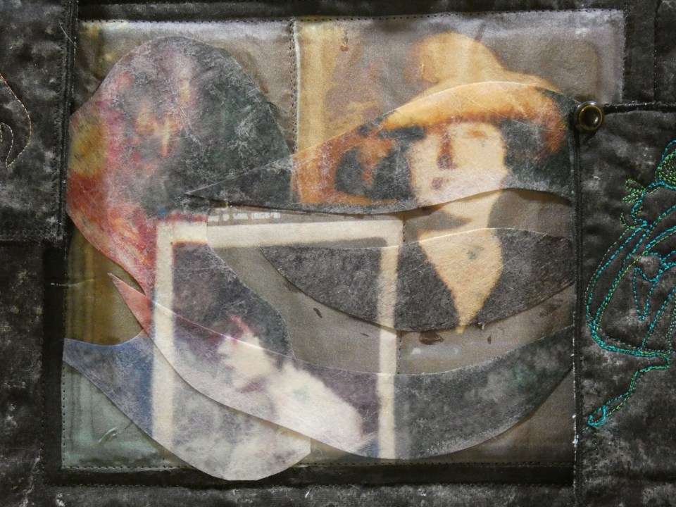 printed Lutradur and glue layers on silk