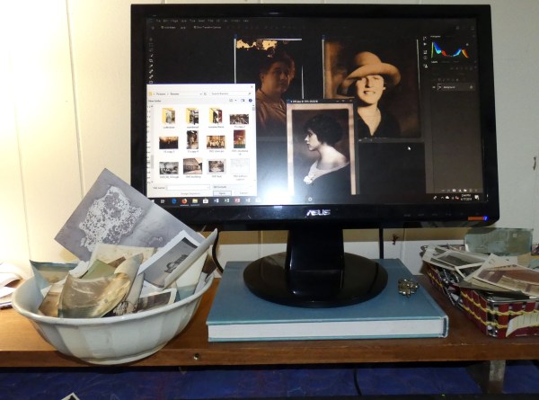 old photos and computer editing screen