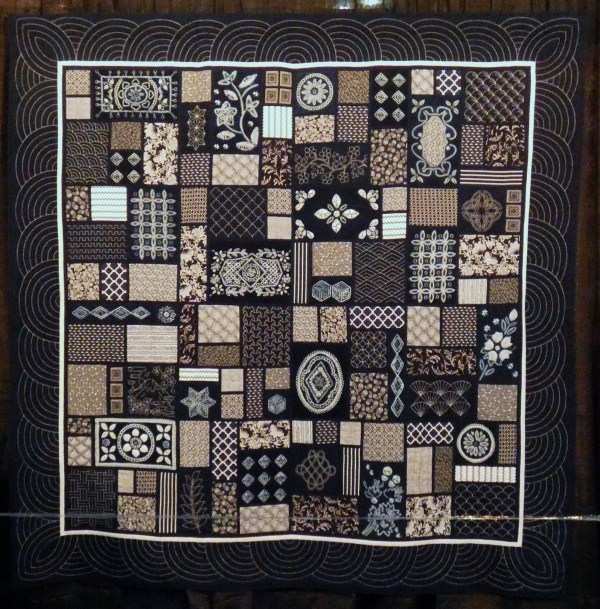 shibori and sashiko fabrics in a quilt