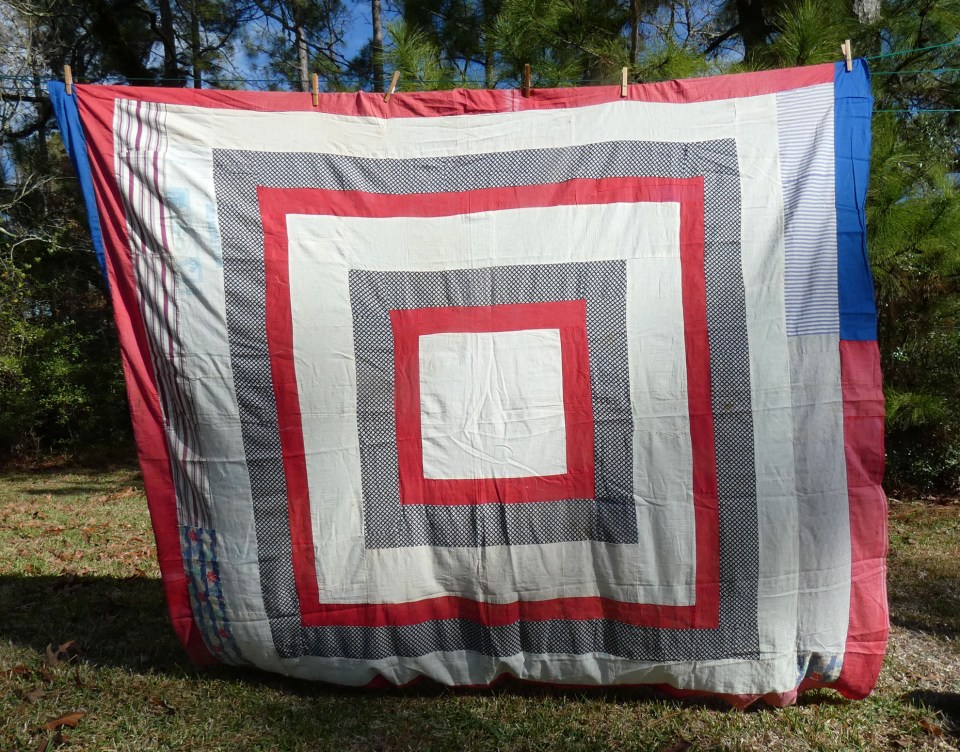 vintage quilt top with design of large squares