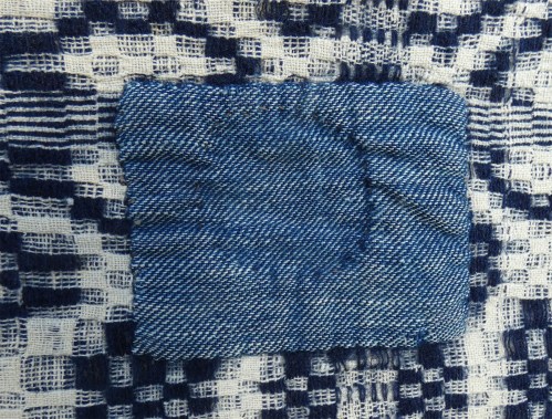 handwoven patch on handwoven coverlet