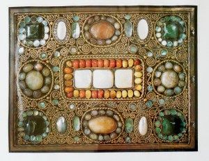 rectangle with set precious stones and wire spirals