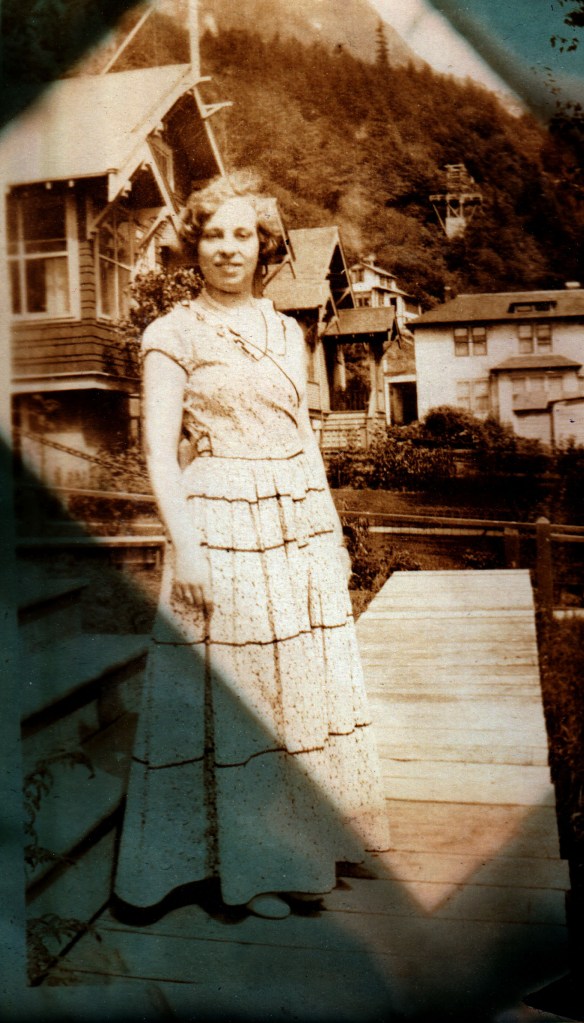 woman in long cotton dress, 1930s
