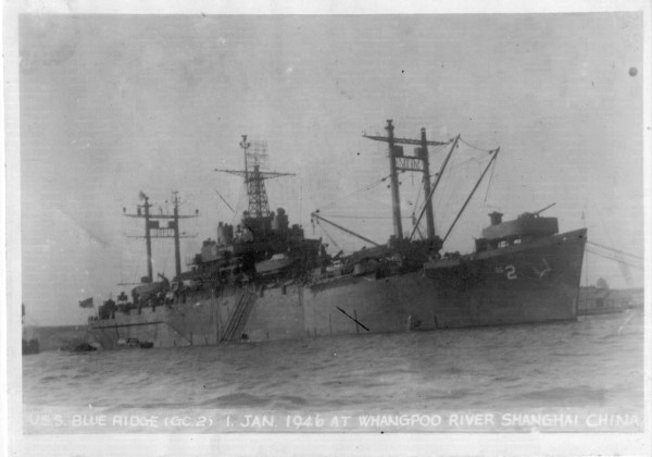 WWII era photo of Navy ship Blueridge.